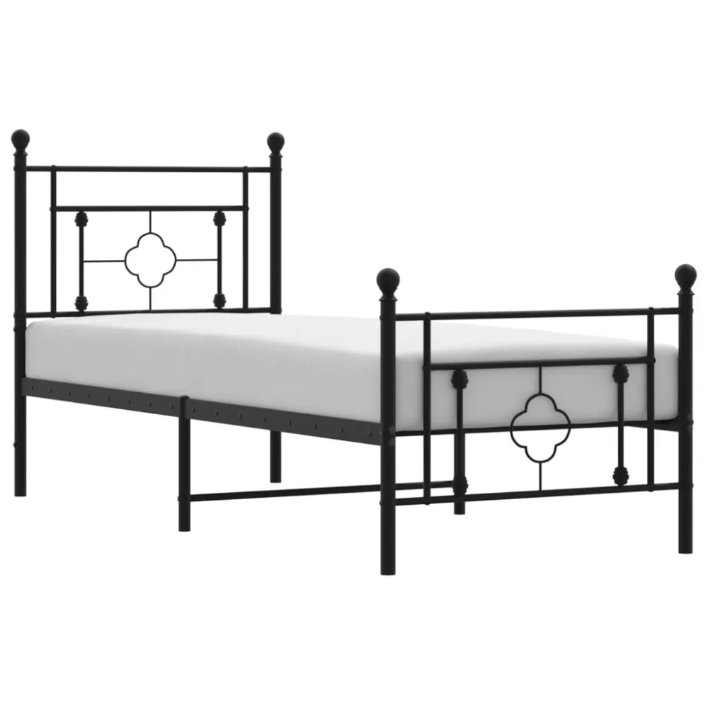 Estrutura de cama com cabeceira e pés 75x190 cm metálico preto