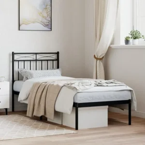 Estrutura de cama com cabeceira 75x190 cm metálico preto