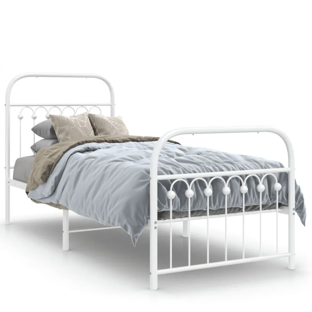 Estrutura de cama com cabeceira e pés 75x190 cm metálico branco