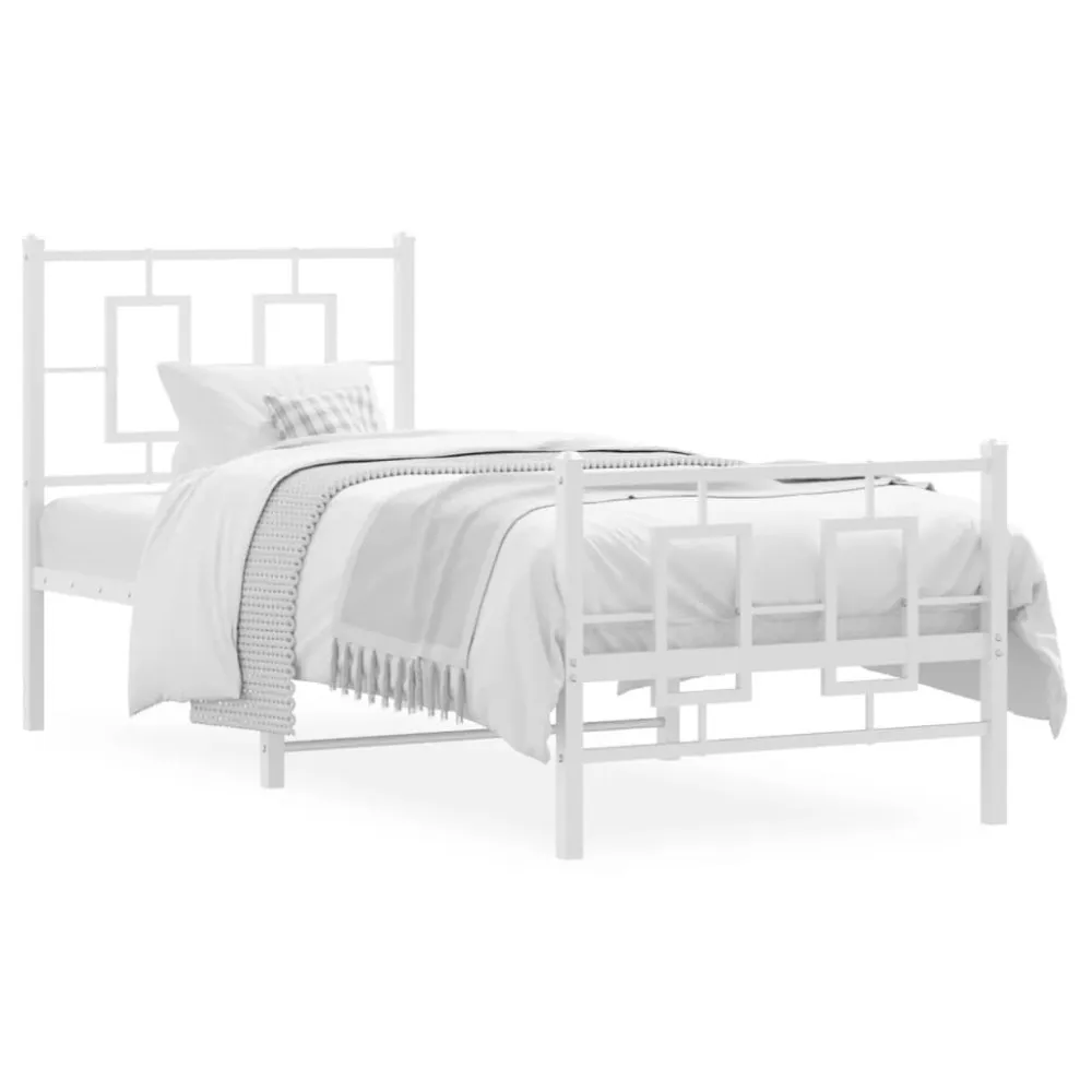 Estrutura de cama com cabeceira e pés 80x200 cm metálico branco