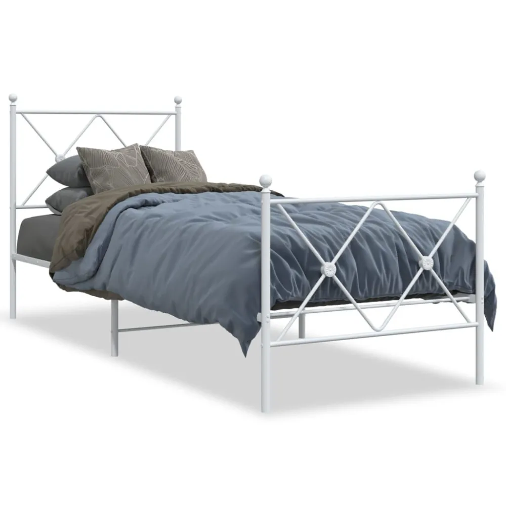Estrutura de cama com cabeceira e pés 80x200 cm metálico branco