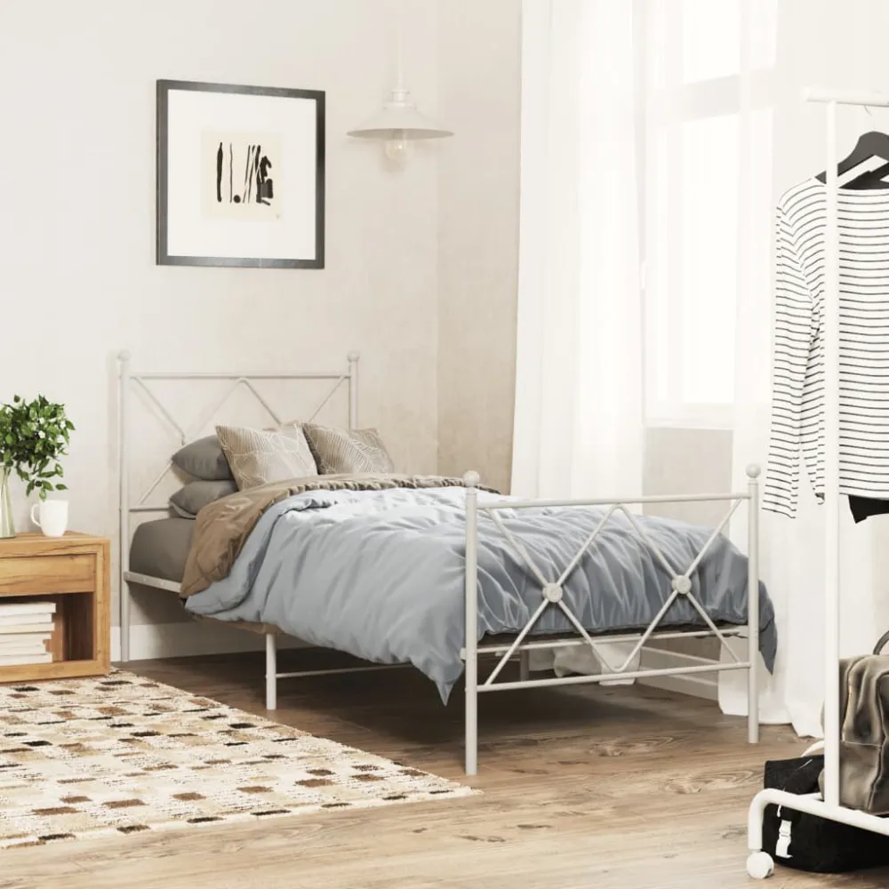 Estrutura de cama com cabeceira e pés 80x200 cm metálico branco