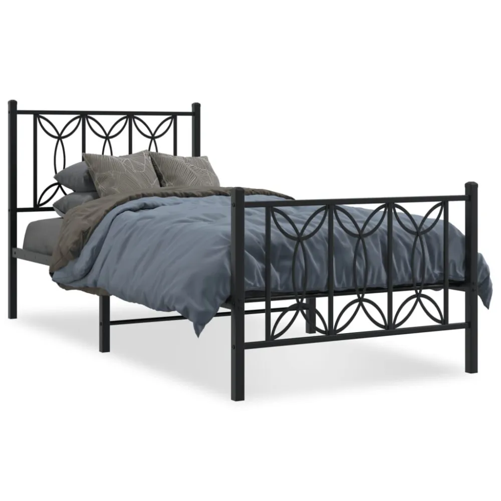 Estrutura de cama com cabeceira e pés 80x200 cm metálico preto