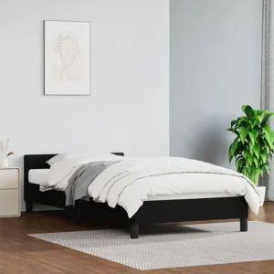 Estrutura de cama com cabeceira 90x190 cm couro artificial preto