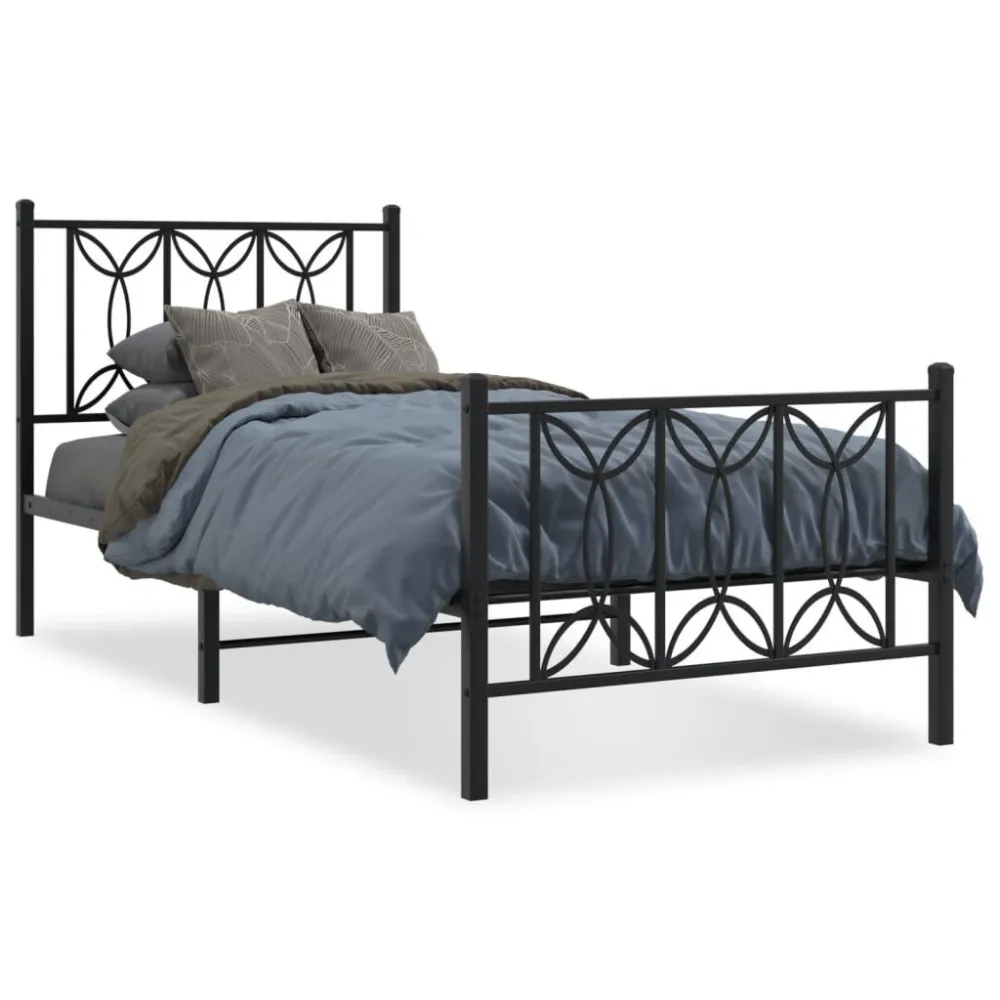 Estrutura de cama com cabeceira e pés 90x190 cm metálico preto