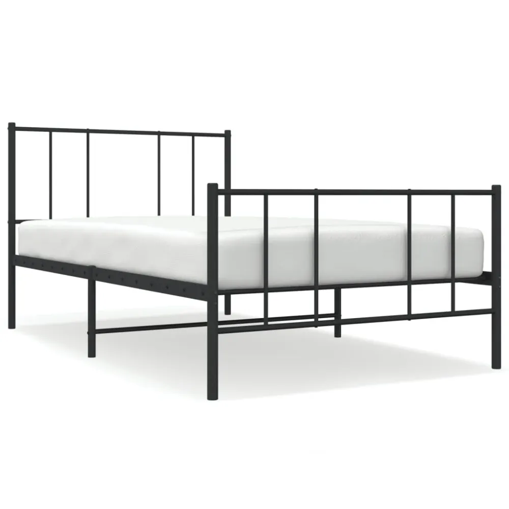 Estrutura de cama com cabeceira e pés 90x190 cm metálico preto