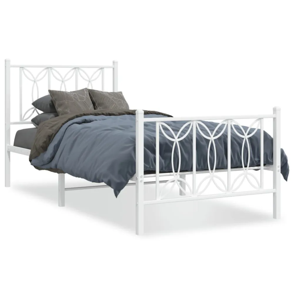 Estrutura de cama com cabeceira e pés 90x190 cm metálico branco