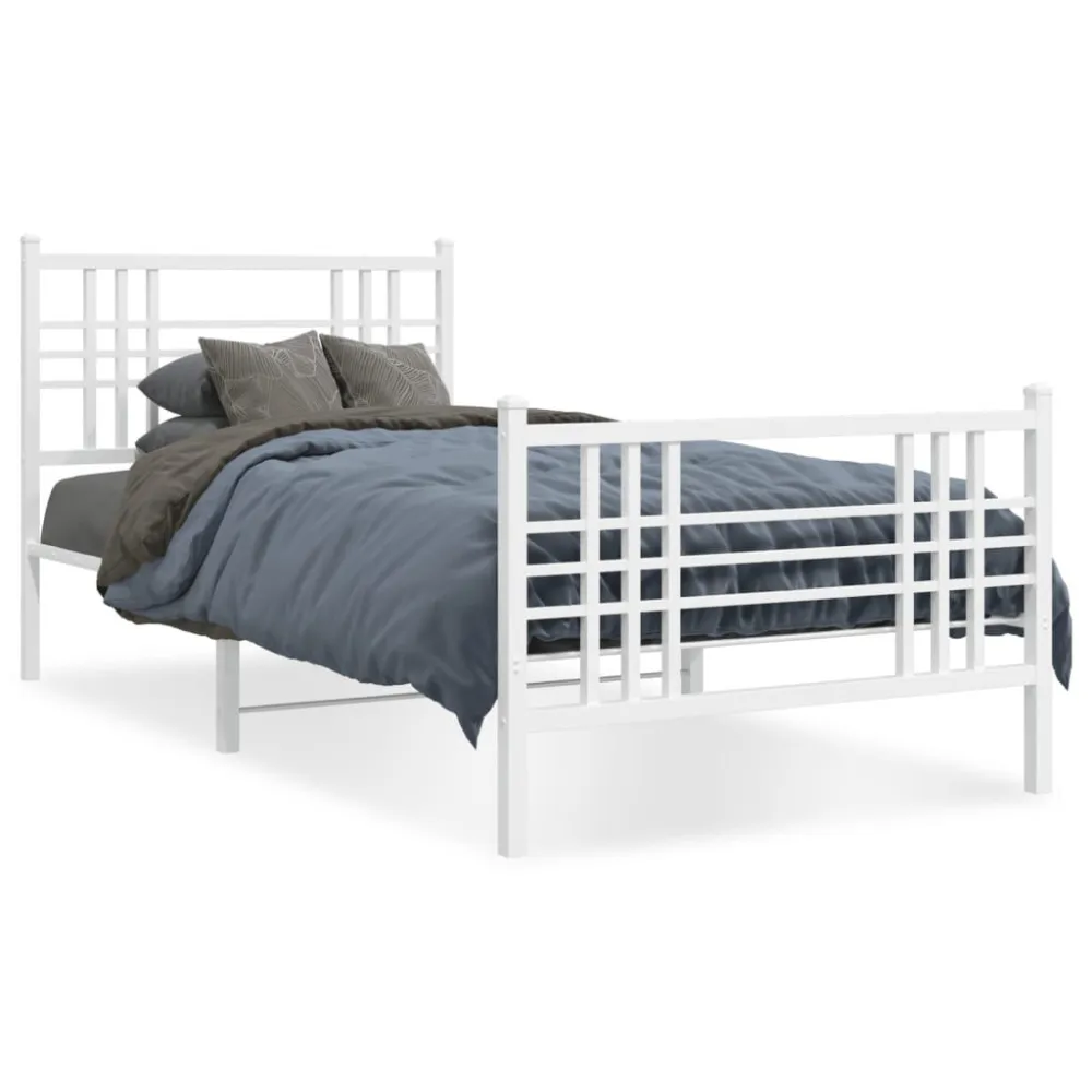 Estrutura de cama com cabeceira e pés 90x190 cm metálico branco