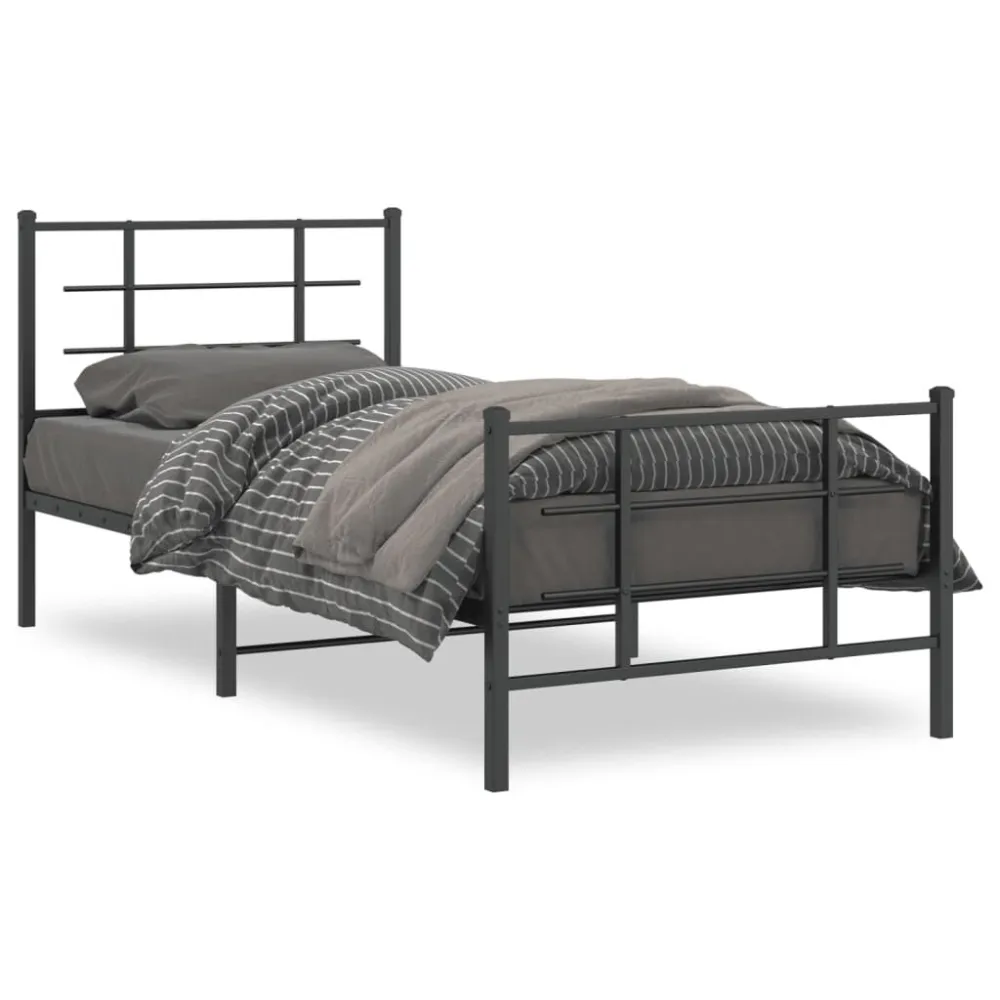 Estrutura de cama com cabeceira e pés 90x190 cm metálico preto