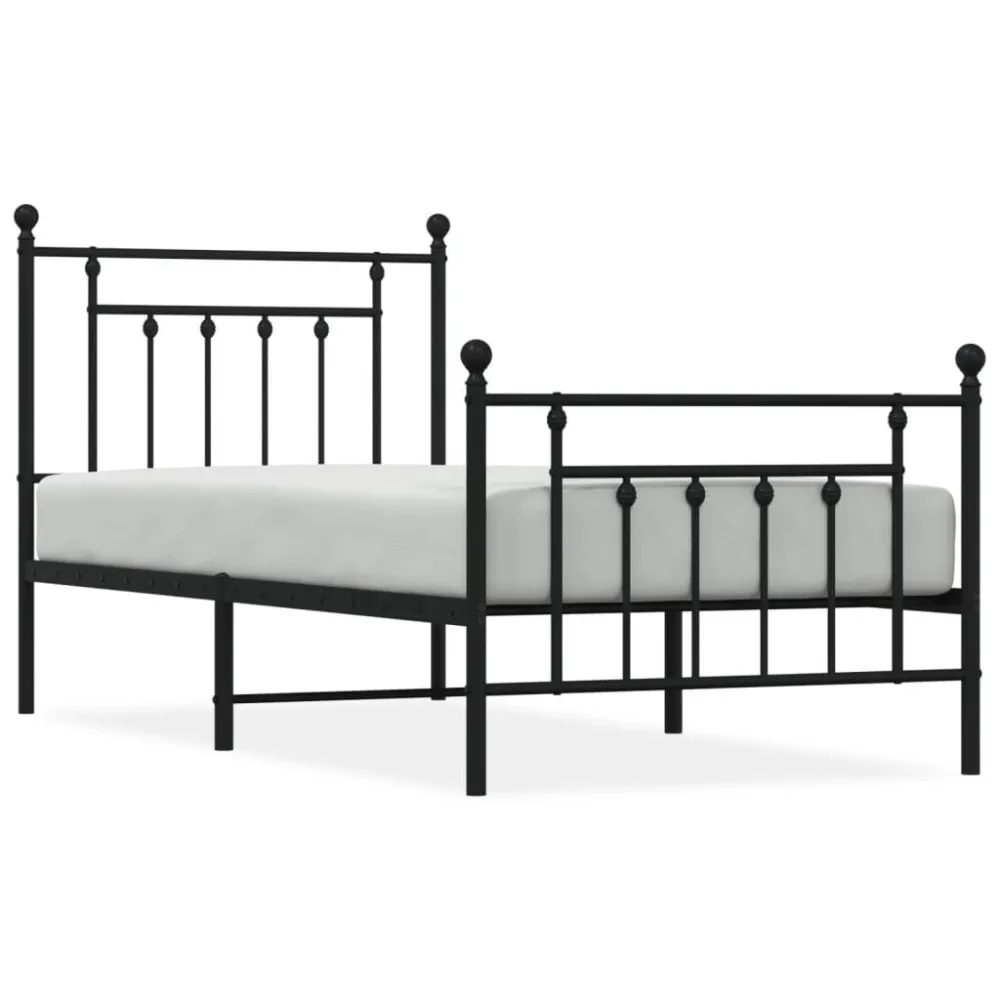Estrutura de cama com cabeceira e pés 90x190 cm metálico preto