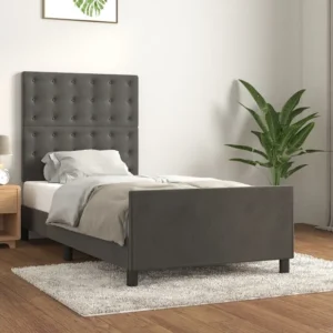 Estrutura de cama com cabeceira 90x190 cm veludo cinzento-escuro