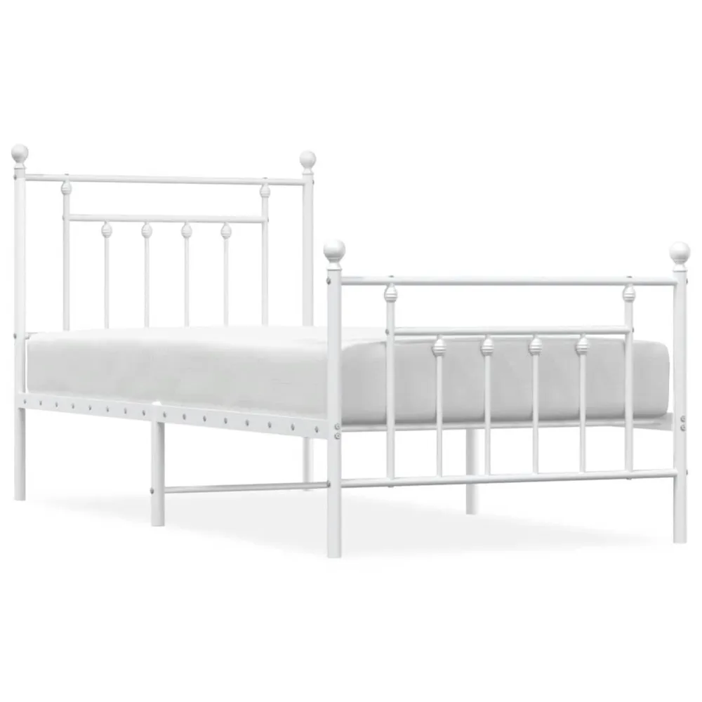 Estrutura de cama com cabeceira e pés 90x200 cm metálico branco