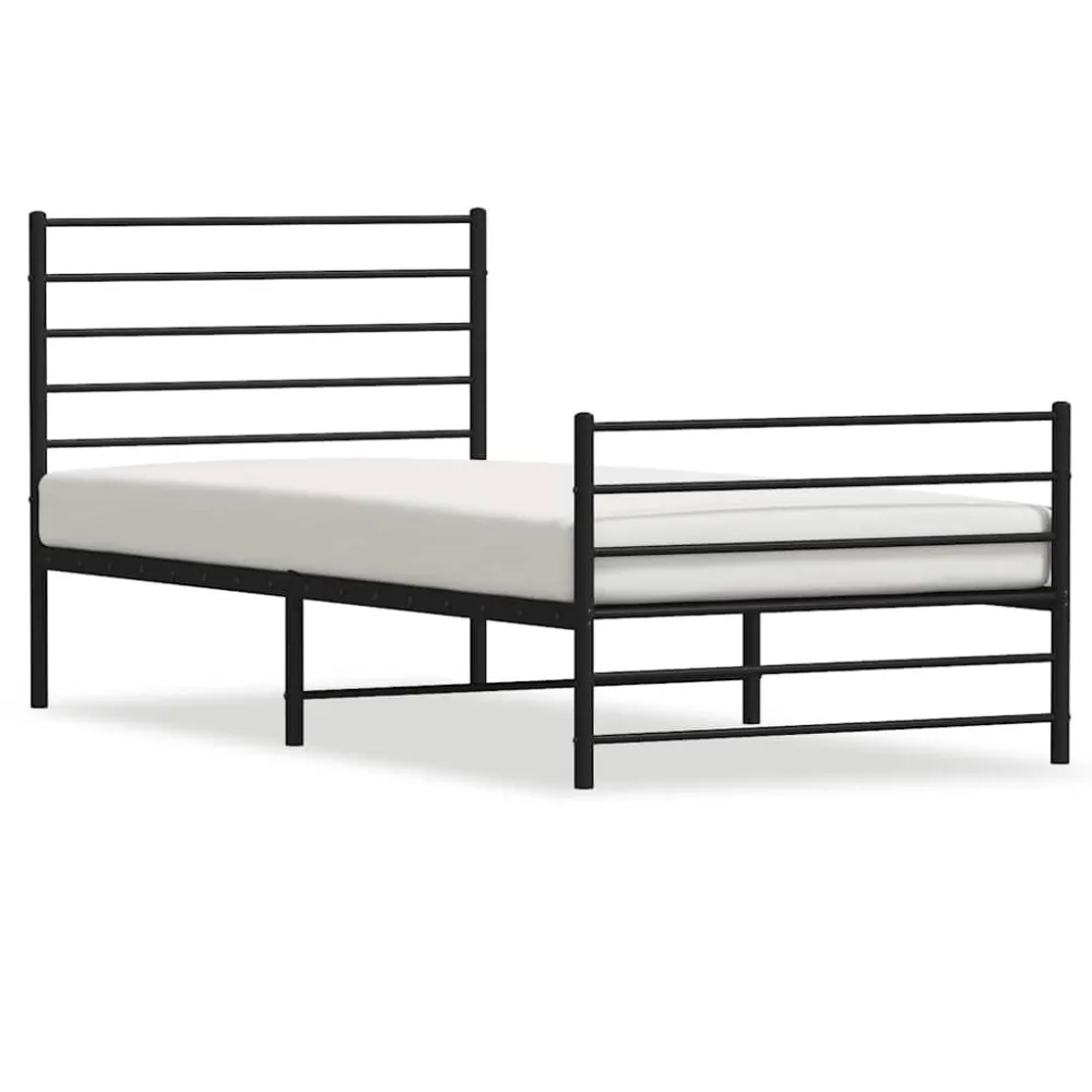 Estrutura de cama com cabeceira e pés 90x200 cm metálico preto