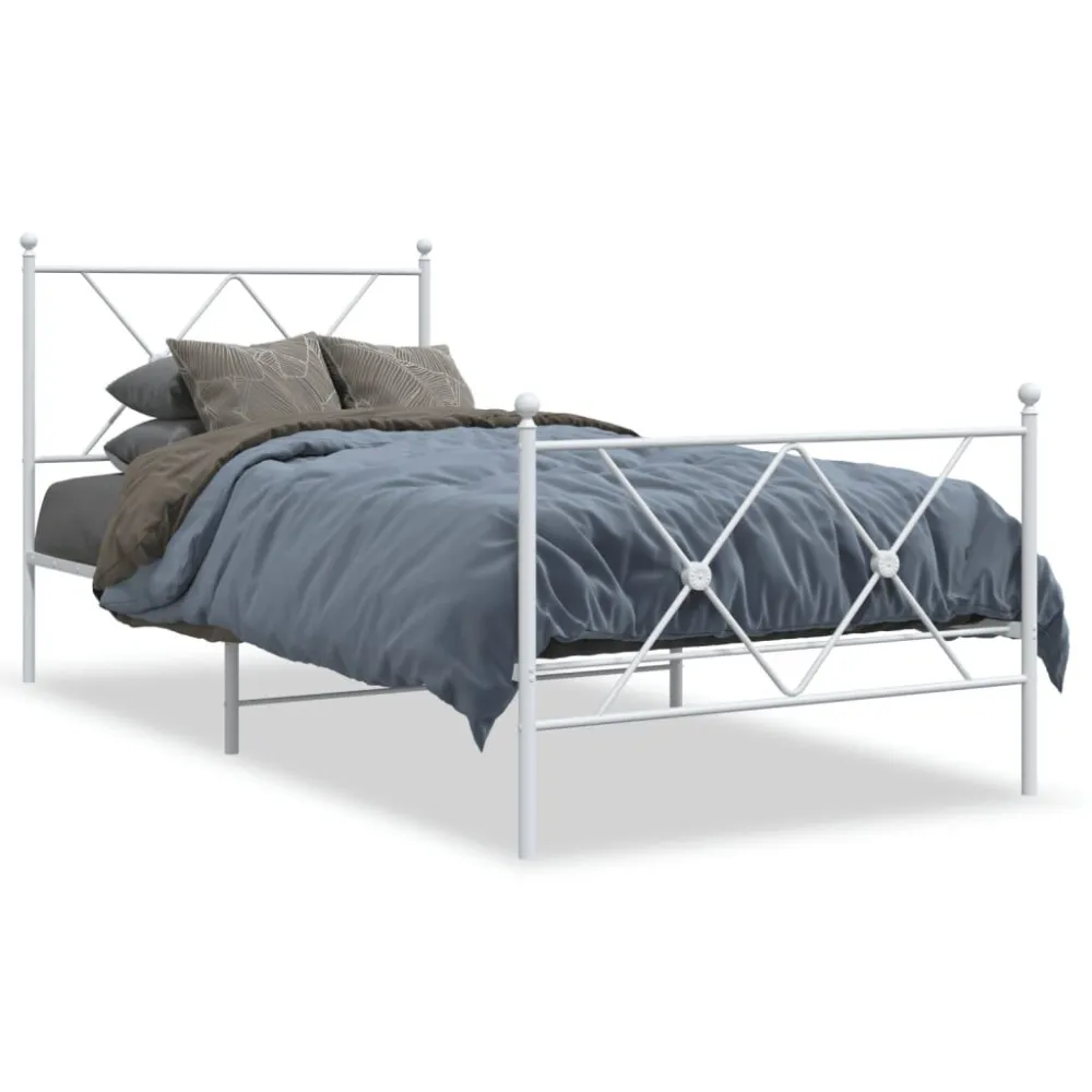 Estrutura de cama com cabeceira e pés 90x200 cm metálico branco