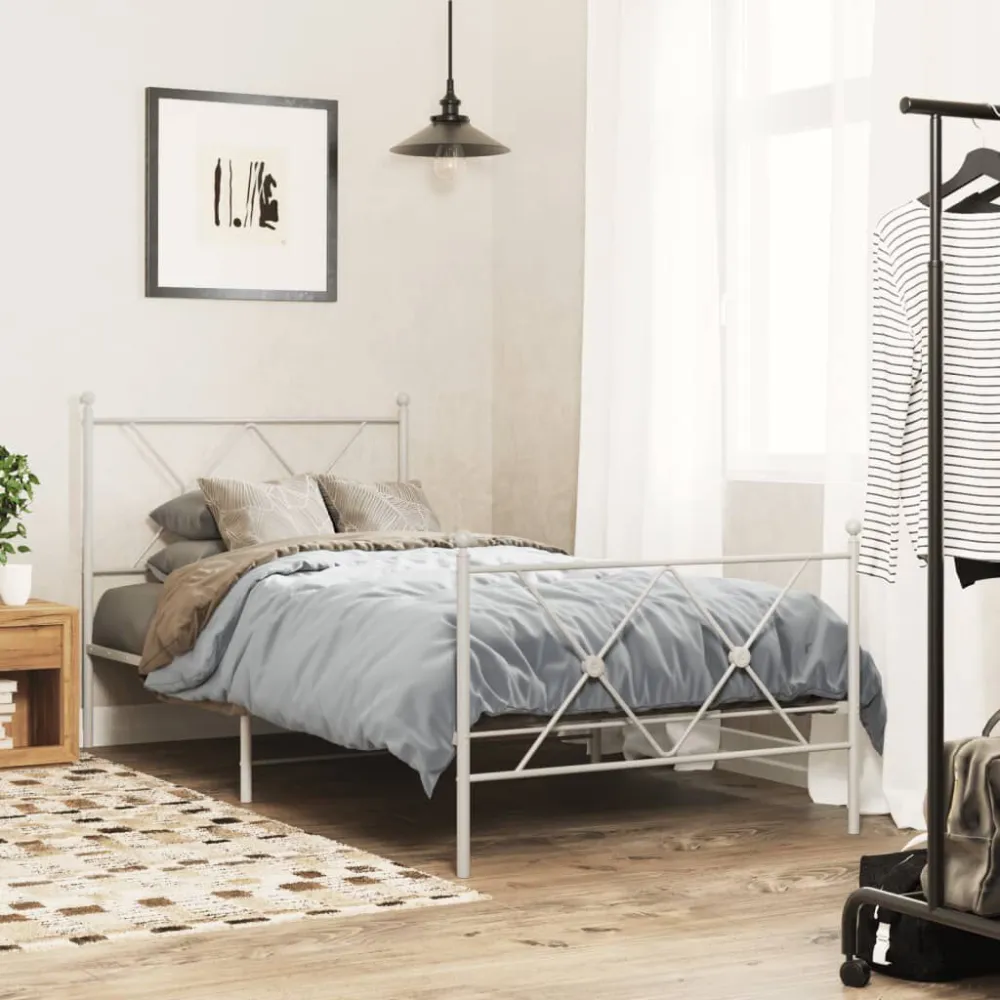 Estrutura de cama com cabeceira e pés 90x200 cm metálico branco