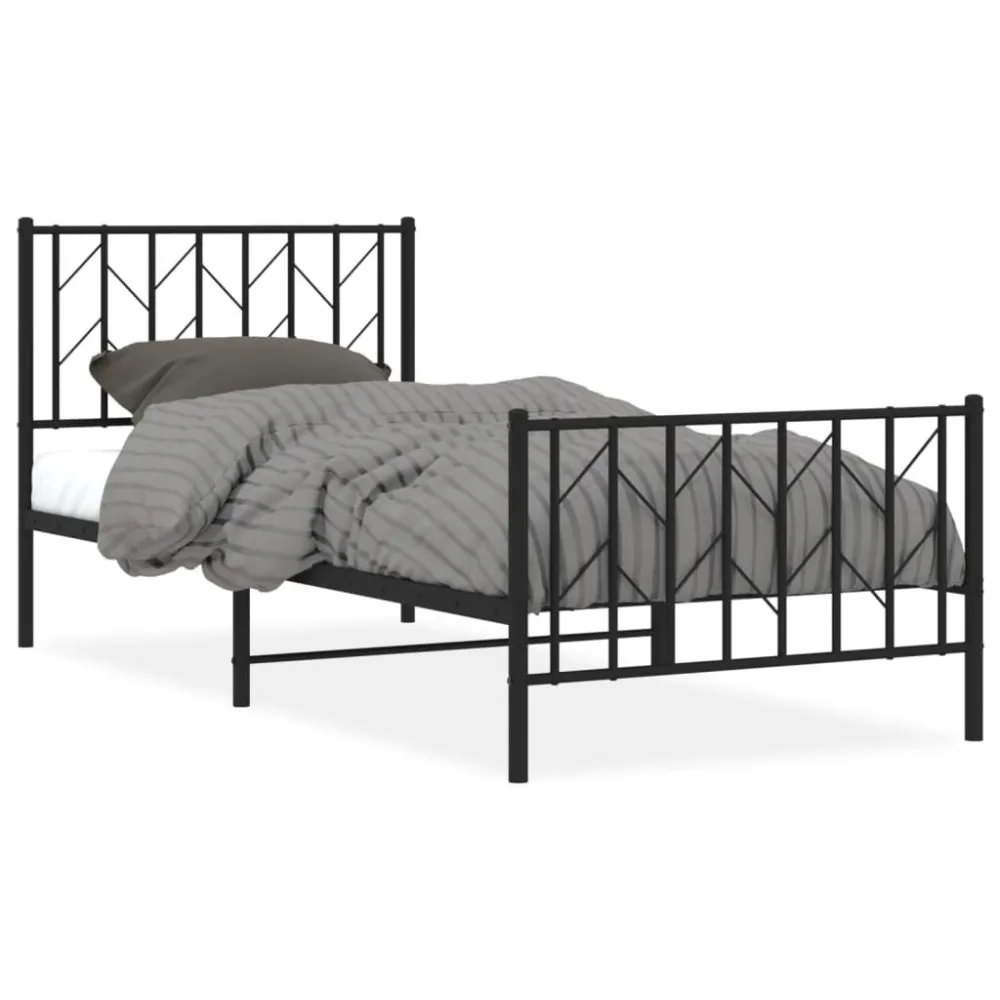 Estrutura de cama com cabeceira e pés 90x200 cm metálico preto