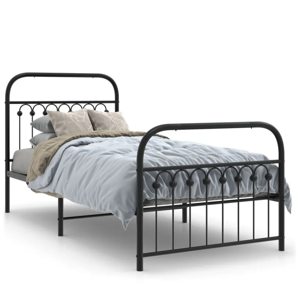 Estrutura de cama com cabeceira e pés 90x200 cm metálico preto