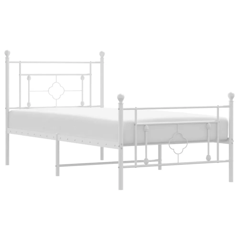 Estrutura de cama com cabeceira e pés 90x200 cm metálico branco