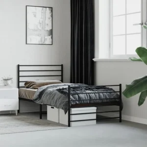 Estrutura de cama com cabeceira e pés 90x200 cm metálico preto