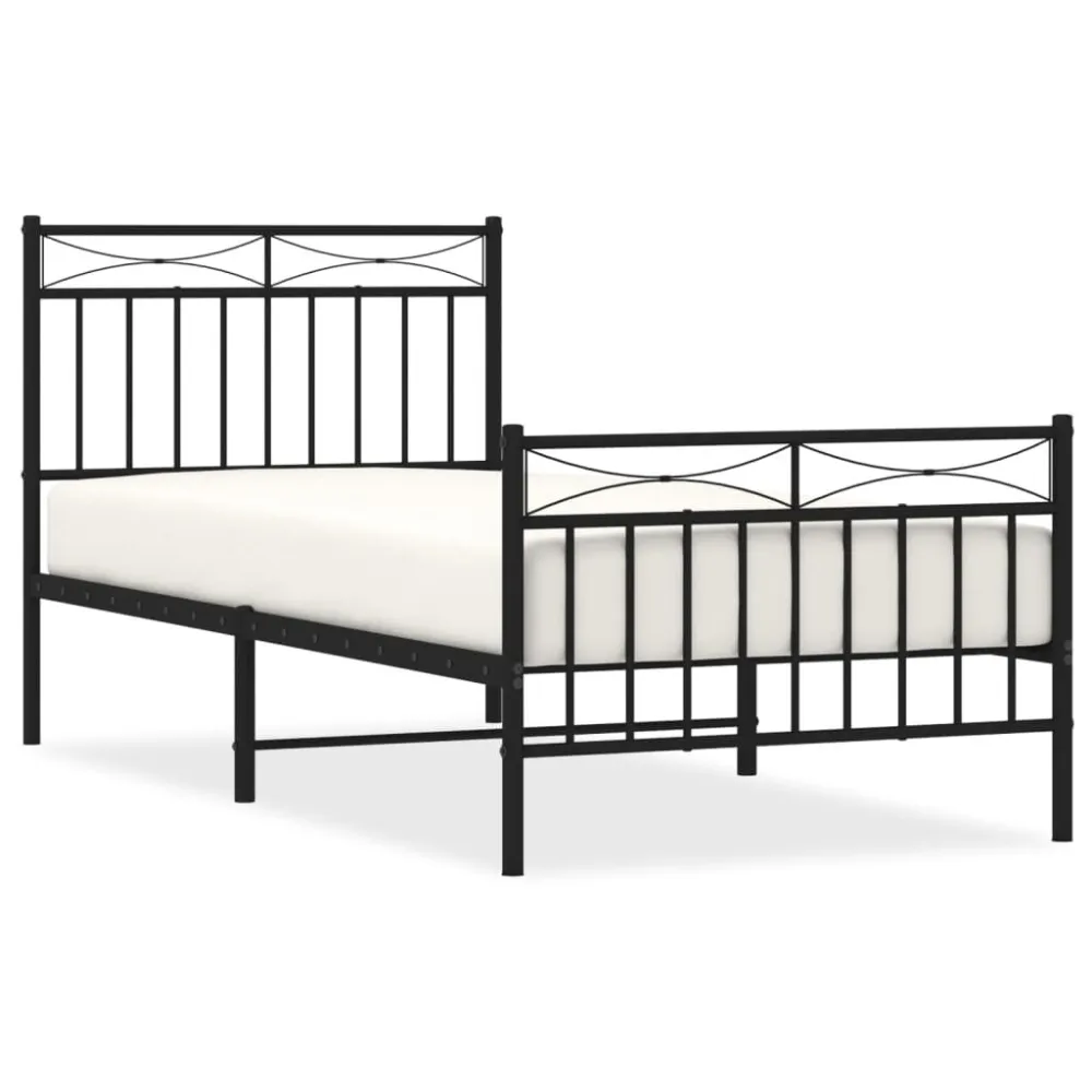 Estrutura de cama com cabeceira e pés 90x200 cm metálico preto