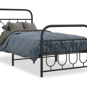 Estrutura de cama com cabeceira e pés 90x200 cm metálico preto