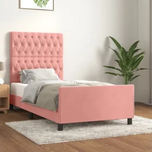 Estrutura de cama com cabeceira 90x200 cm veludo rosa