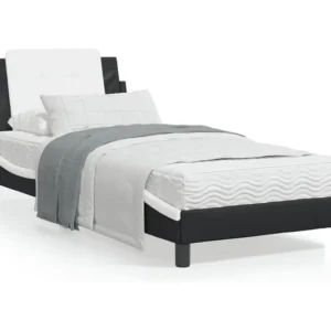 Estrutura cama com cabeceira couro artificial preto e branco