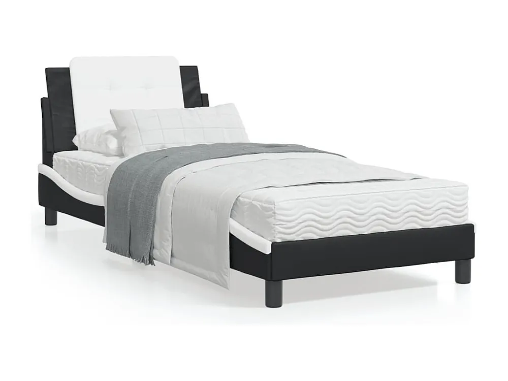 Estrutura cama com cabeceira couro artificial preto e branco