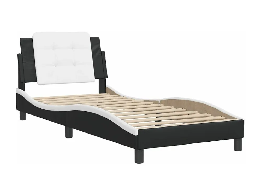 Estrutura cama com cabeceira couro artificial preto e branco
