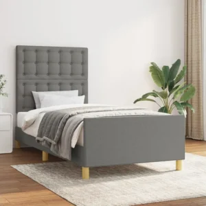 Estrutura de cama com cabeceira tecido 90x190 cm cinza-escuro