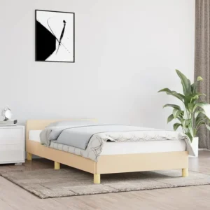 Estrutura de cama com cabeceira tecido cor creme 80x200 cm