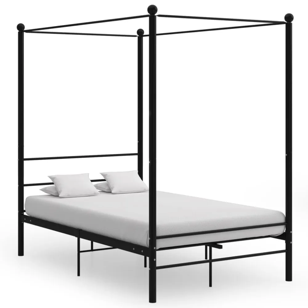 Estrutura de cama com dossel 140x200 cm metálico preto