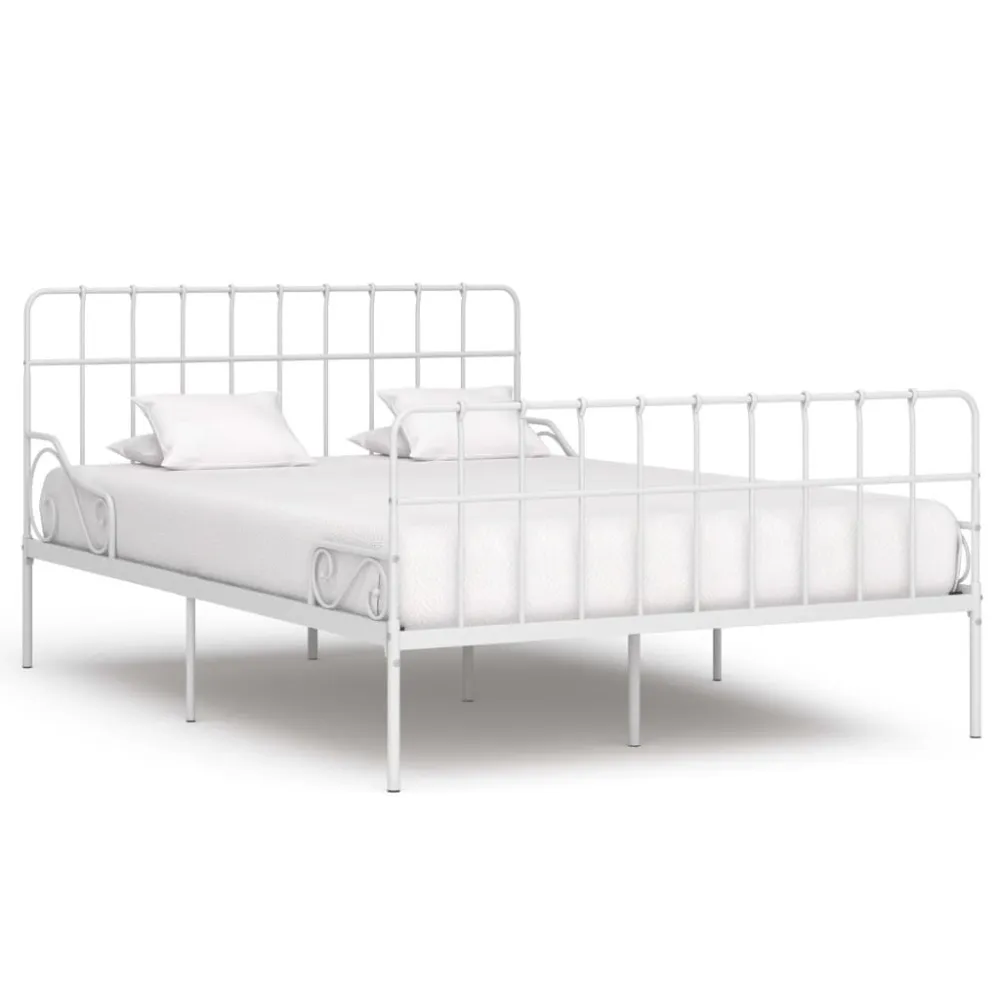 Estrutura de cama com estrado de ripas 140x200 cm metálico branco