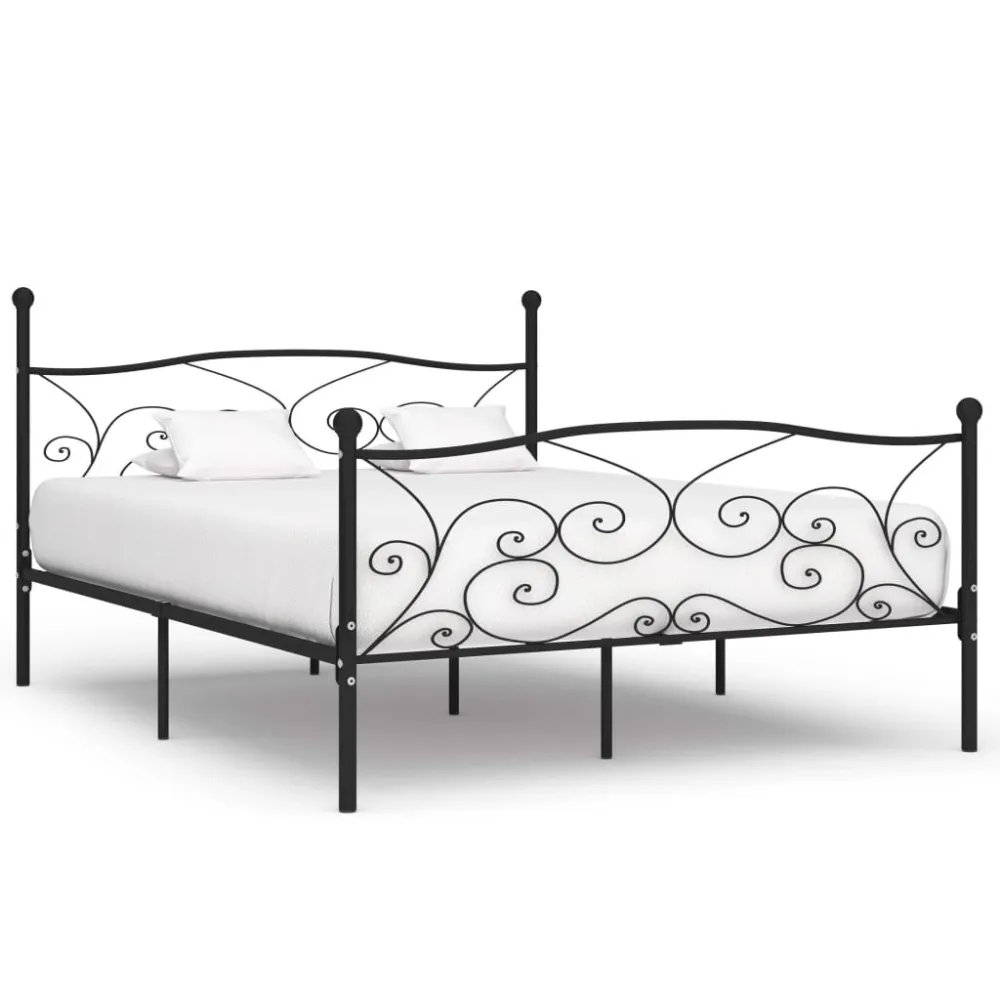 Estrutura de cama com estrado de ripas 200x200 cm metálico preto