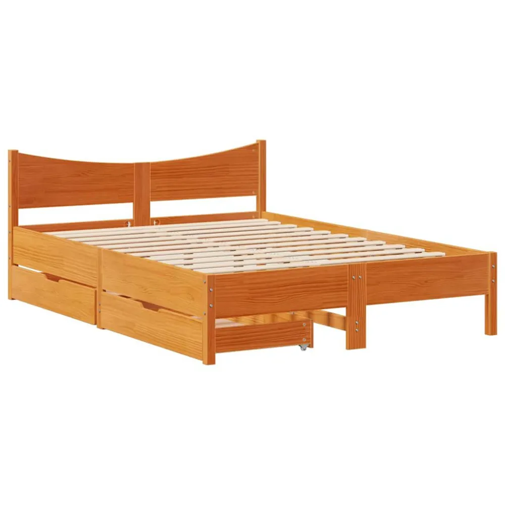 Estrutura cama com gavetas 135x190 cm pinho maciço castanho-mel
