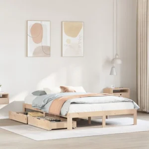 Estrutura de cama com gavetas 160x200 cm madeira de pinho maciç