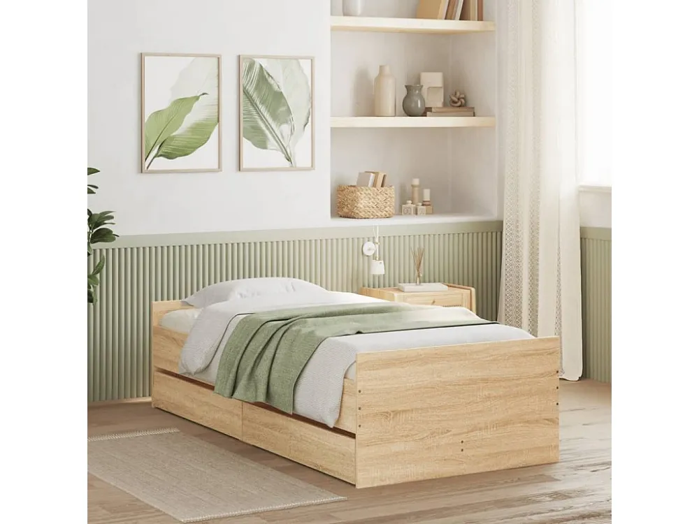 Estrutura de cama com gavetas 90x190 cm carvalho sonoma