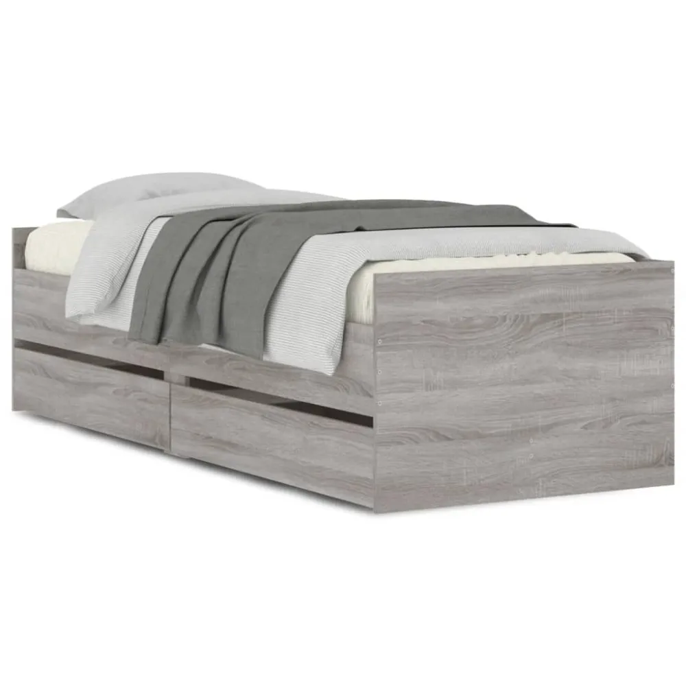 Estrutura de cama com gavetas 90x190 cm cinzento sonoma