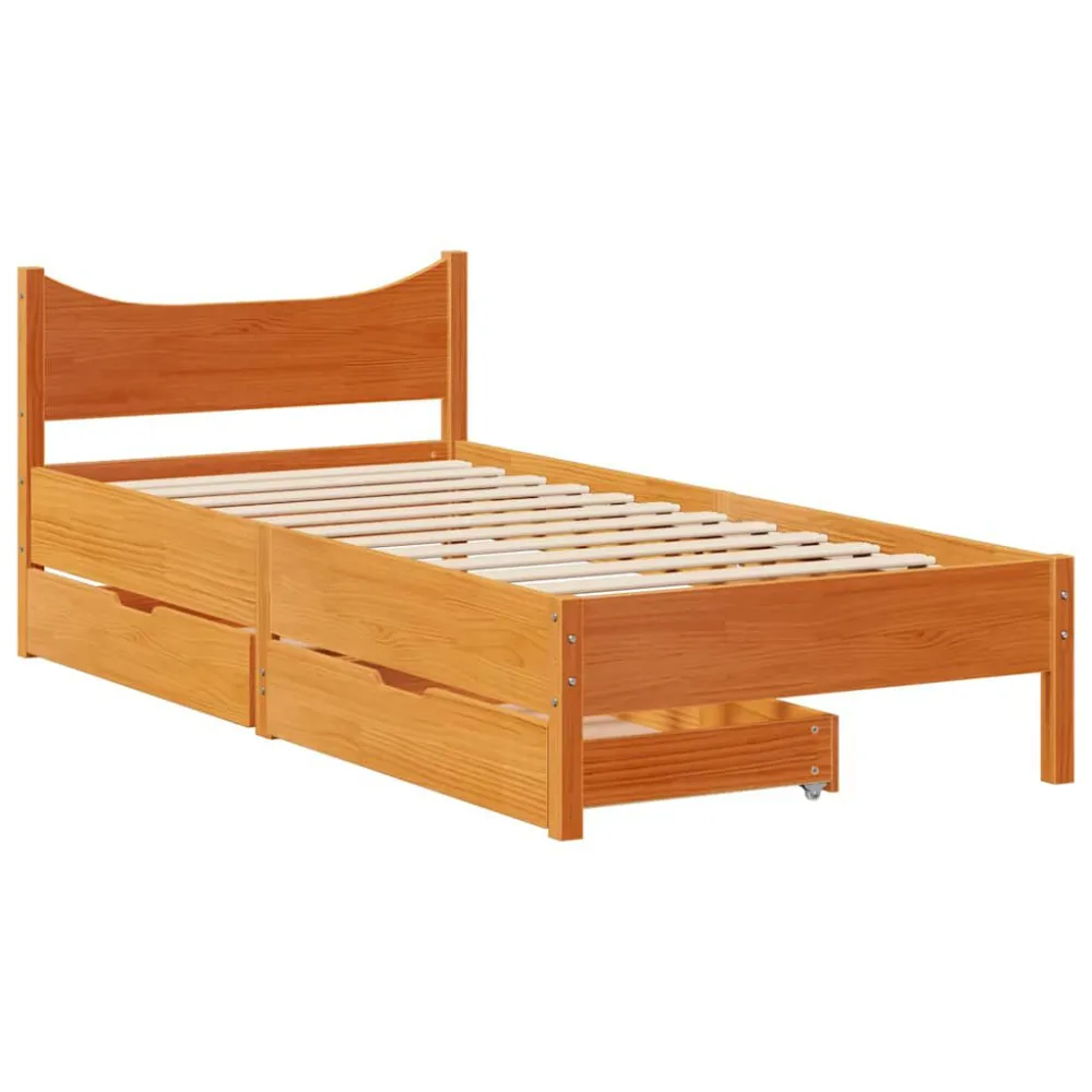 Estrutura de cama com gavetas 90x190cm pinho maciço castanho-mel