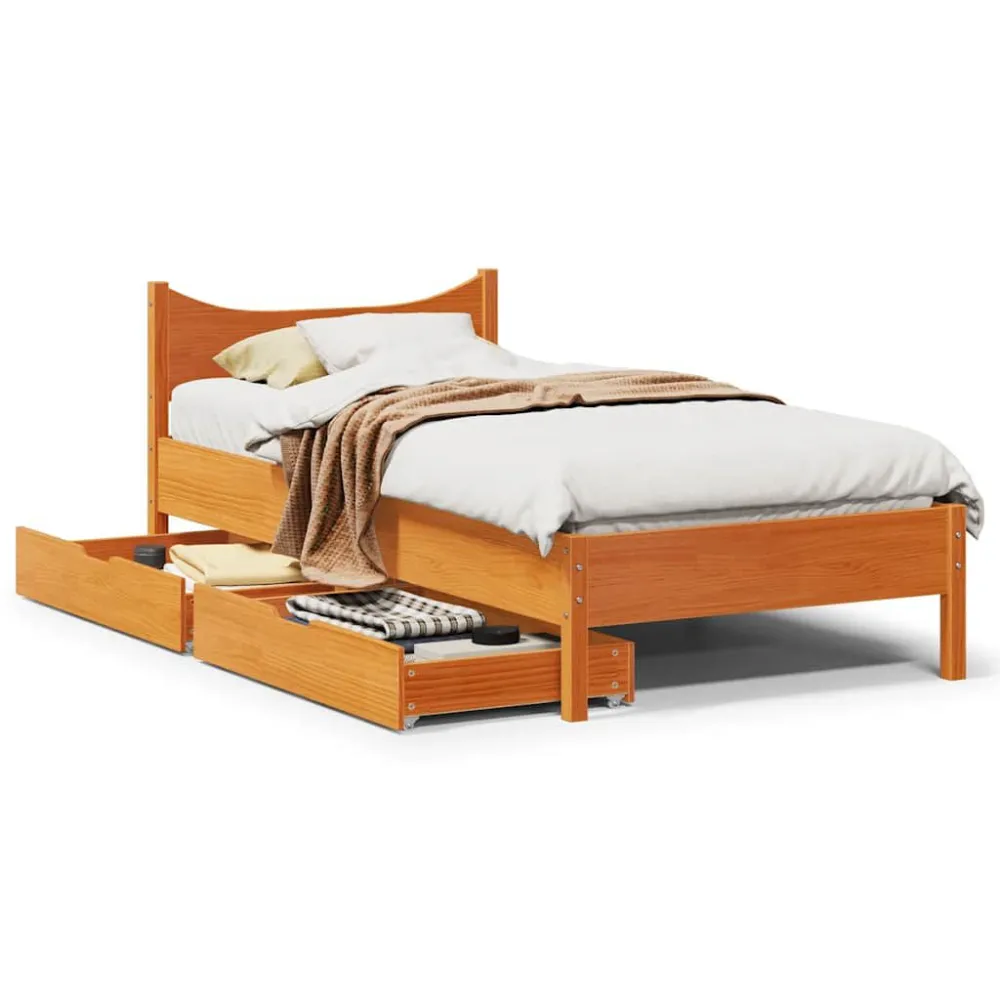Estrutura de cama com gavetas 90x190cm pinho maciço castanho-mel