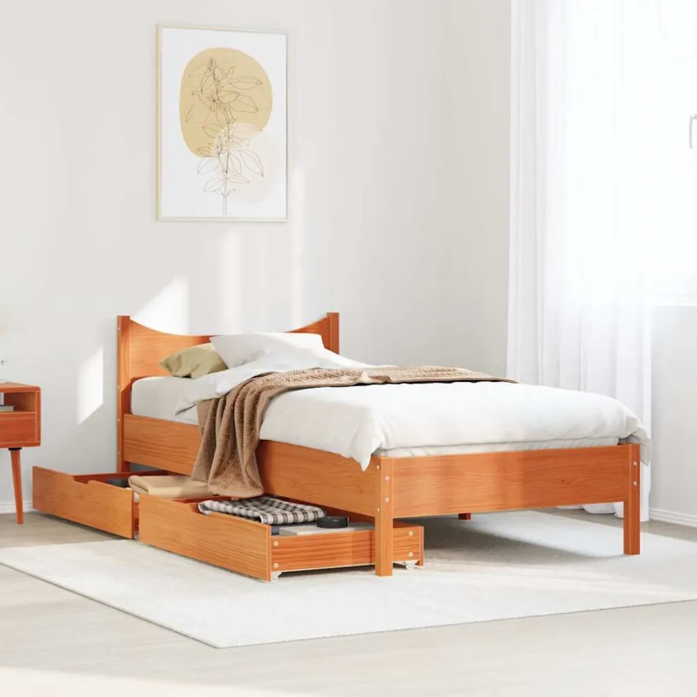 Estrutura de cama com gavetas 90x190cm pinho maciço castanho-mel