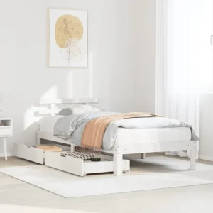 Estrutura de cama com gavetas 90x200 cm pinho maciço branco