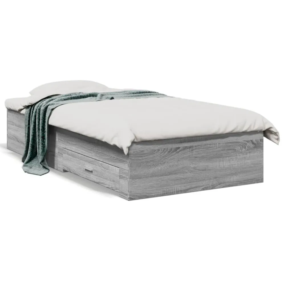 Estrutura de cama com gavetas derivados madeira cinza sonoma