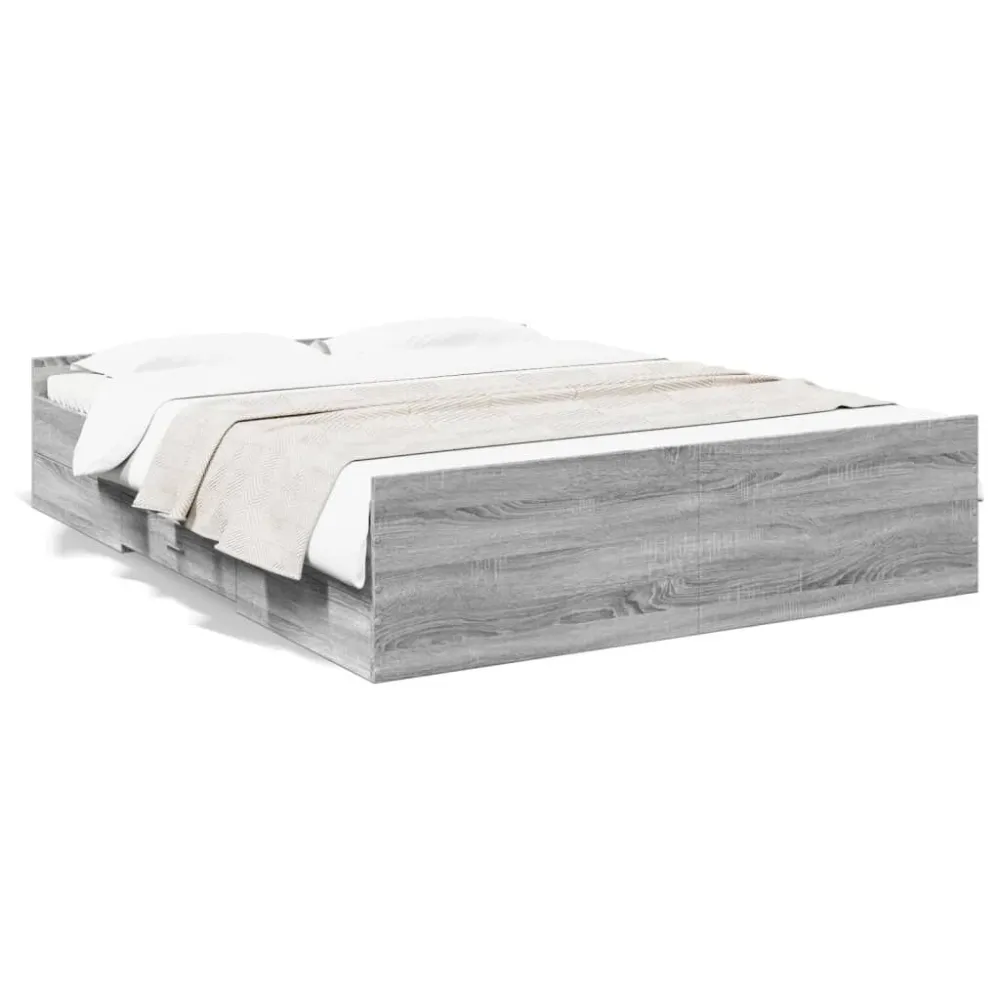 Estrutura de cama com gavetas derivados madeira cinza sonoma