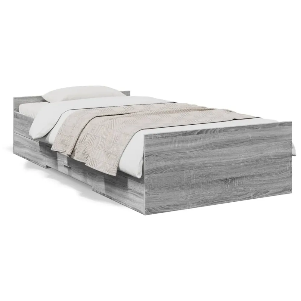Estrutura de cama com gavetas derivados madeira cinza sonoma