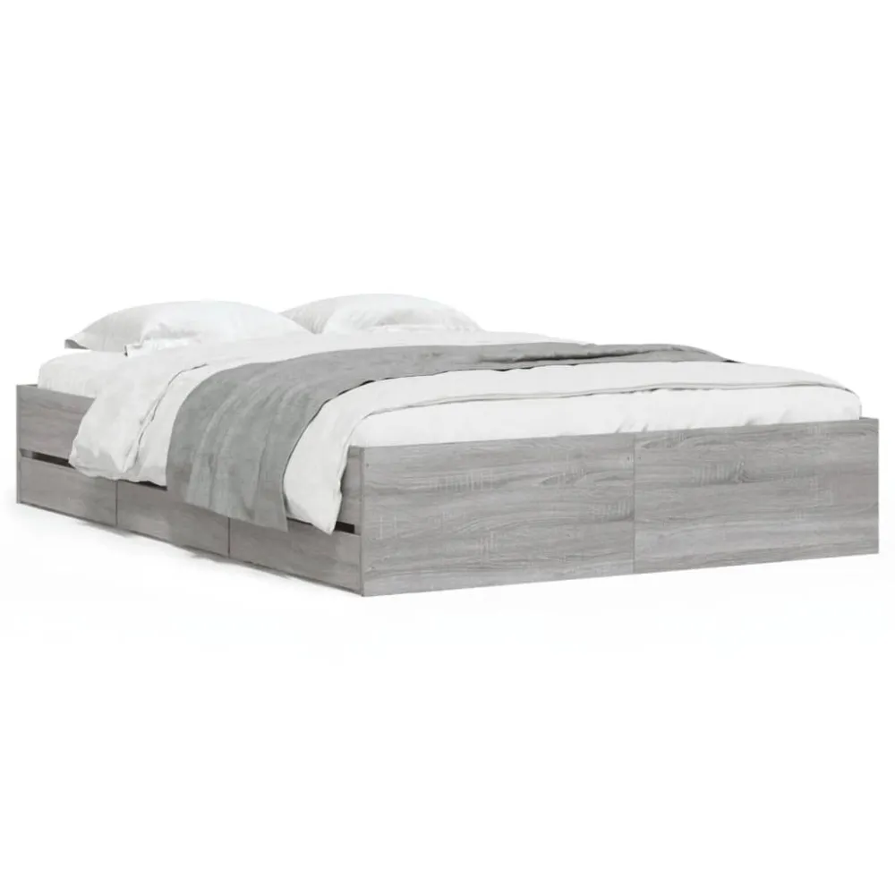 Estrutura de cama com gavetas derivados madeira cinza sonoma