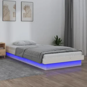 Estrutura cama com LED solteiro 75x190 cm madeira maciç branco