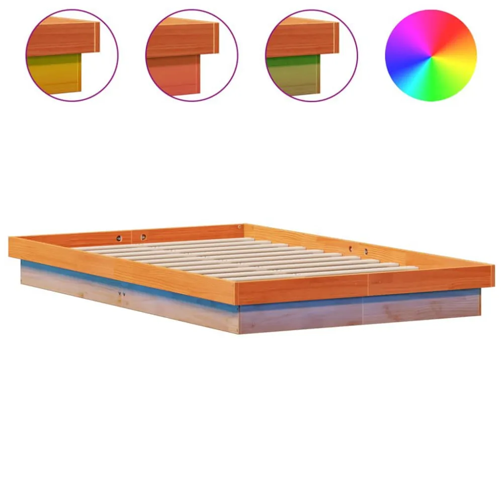 Estrutura de cama com LEDs 135x190 cm pinho maciço castanho mel