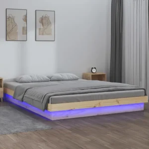 Estrutura de cama com LEDs 200x200 cm madeira maciç