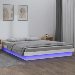 Estrutura de cama com luzes LED 120x200cm madeira maciç branco